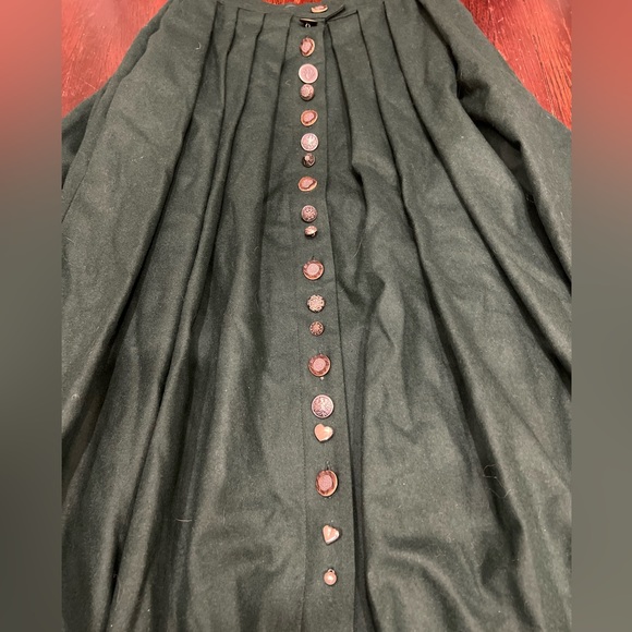 Forest Green Vintage Wool Midi A-Line Skirt with pockets and amazing beading - Picture 3 of 10